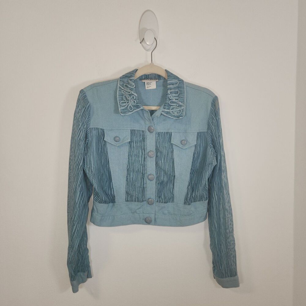 Vintage Nancy Bolen City Girl Cropped Jacket Linen w/ Lace Inset & Sleeve Size 8